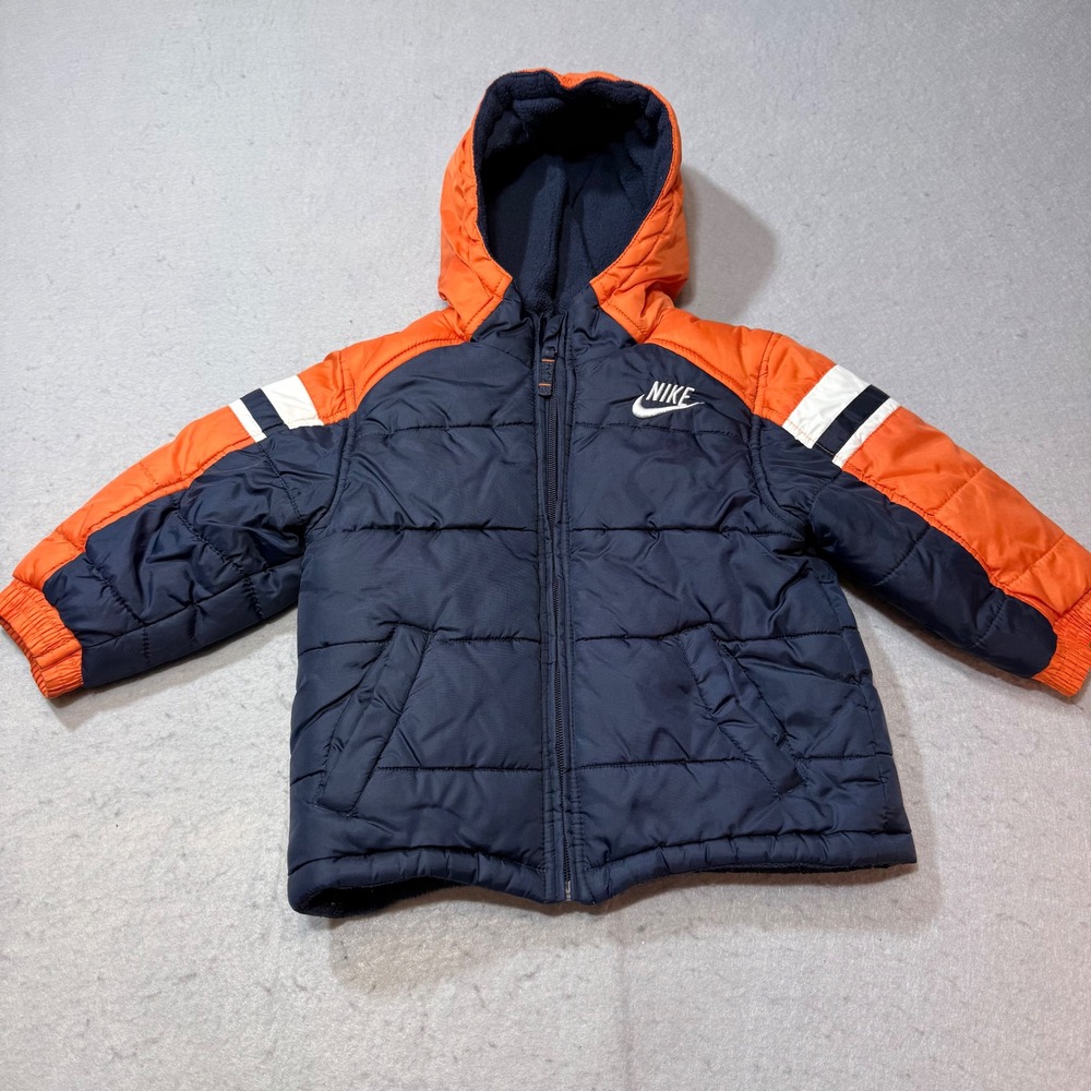 Nike Toddler Boys Puffer Jacket Orange Navy‎ Blue Size 2T Winter Coat